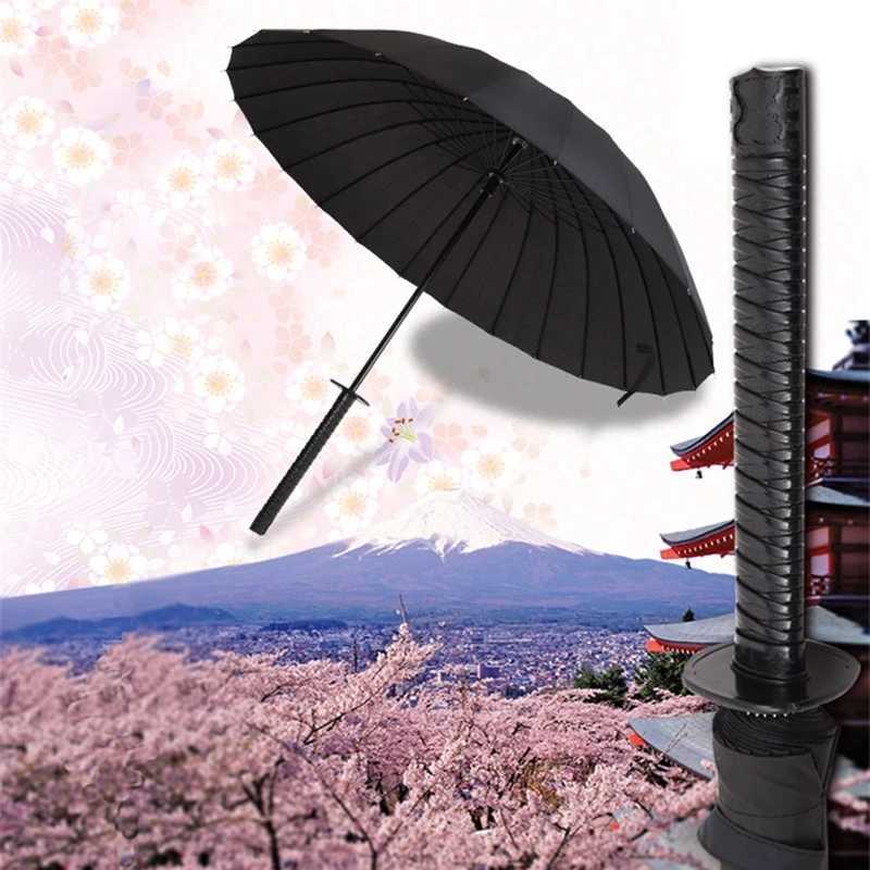 Criativo punho longo grande à prova de vento samurai espada guarda-chuva japonês ninja-como sol chuva guarda-chuvas retos abertura automática 0928322f