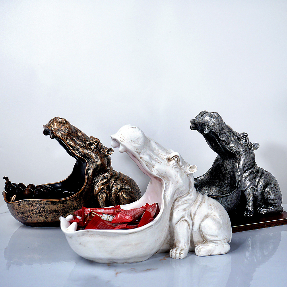 Objets décoratifs Figurines Résine Grande Bouche Hippopotame Statues De Stockage pour Intérieur Hippopotame Conteneur De Bureau Maison Salon Décor Accessoires 220928