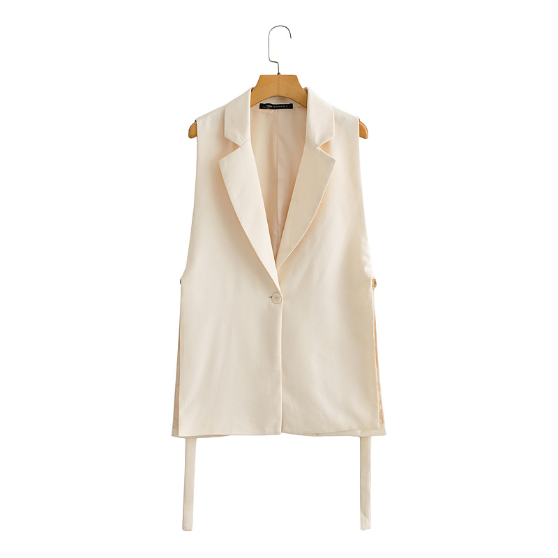 Chalecos de mujer ZXQJ, chaleco de un botón con abertura lateral sólida a la moda para mujer, traje Vintage con cuello sin mangas, prendas de vestir exteriores Chic Veste Femme 220928