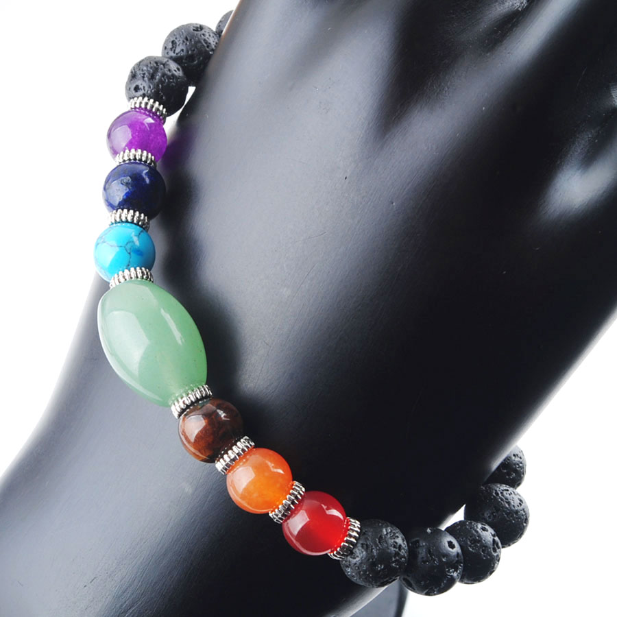 7 Chakra Strands Armband Gemstone Rainbow Reiki Volcano Jewelry Yoga Meditation for Women Strand Bangles K3282