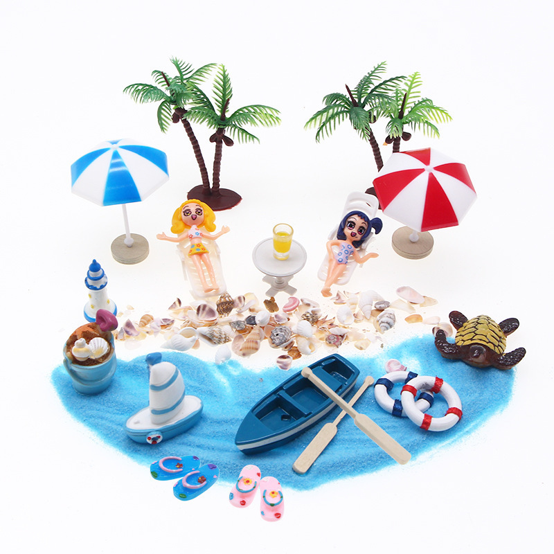 Decorative Objects Figurines Ocean Beach Miniatures Artificial Sunshade Umbella Chair Boat Anchor Micro Landscape Accessory Decor Kid toy 220928