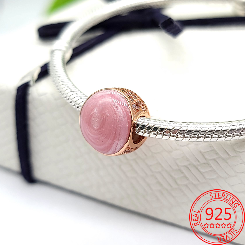 Le nouveau populaire S925 argent Talisman mignon rose coeur écouteur Talisman s'adapte Pandora Bracelet et collier fille cadeau bijoux