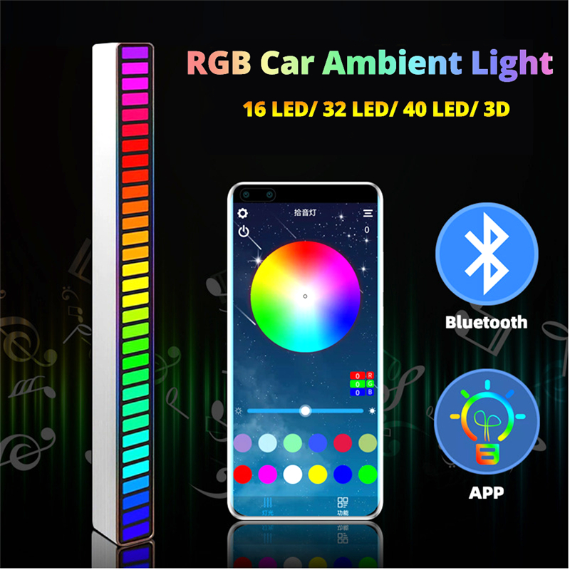 앱 LED 스트립 야간 조명 RGB 사운드 컨트롤 라이트 음성 활성화 된 음악 리듬 앰비언트 램프 자동차 가족 파티 조명을위한 픽업 램프