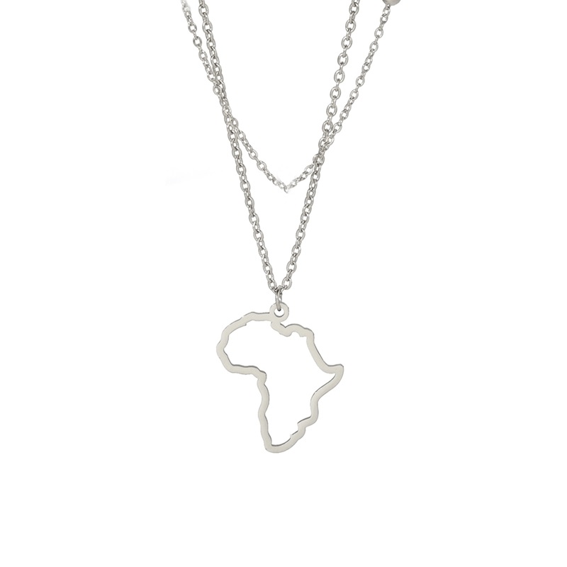 30st. Small Hollow Sydafrika Karta halsband Rostfritt stål Kontur Afrikansk kontinent Pendant Collar Choker Women Minimalist Hometown Country Clavicle Jewelry