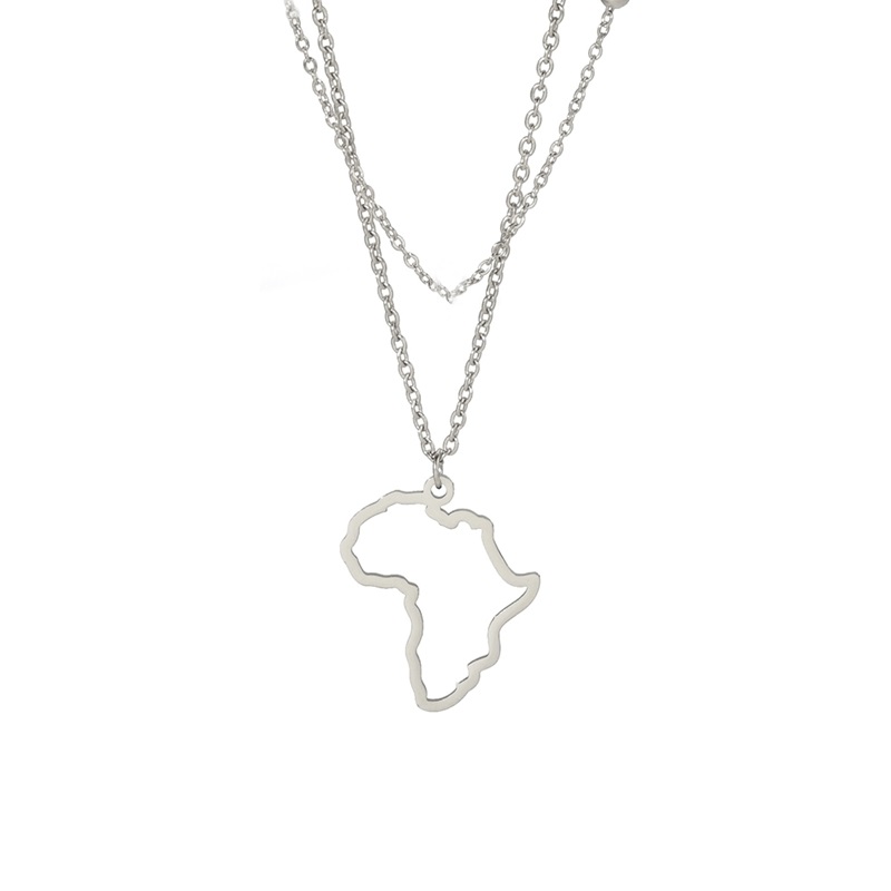 Petit Creux Afrique Du Sud Carte Collier En Acier Inoxydable Contour Continent Africain Pendentif Collier Ras Du Cou Femmes Minimaliste Ville natale Pays Clavicule Bijoux