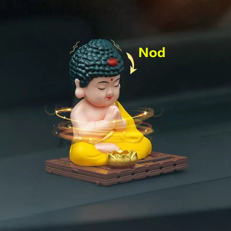 Dekorativa föremål Figurer Solar Nodding Buddha Statue Mascot Home Car Interior Decoration Lucky Tathagata Feng Shui Crafts 220928