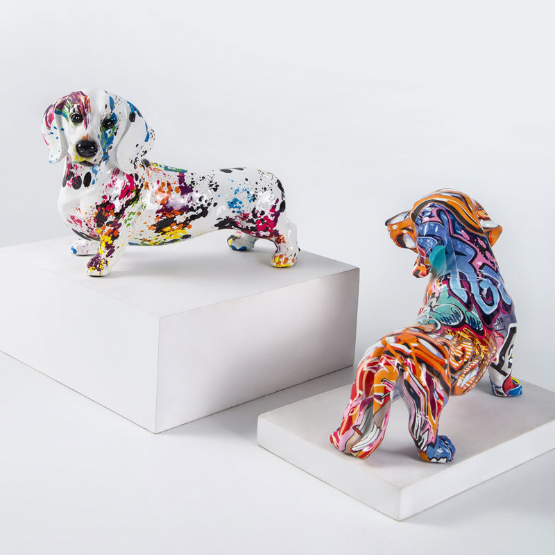 Decorative Objects Figurines Creative Colorful Wolfdog Dachshund Ornaments Home Entrance Wine Cabinet Decoration Office Desktop Resin Crafts 220928