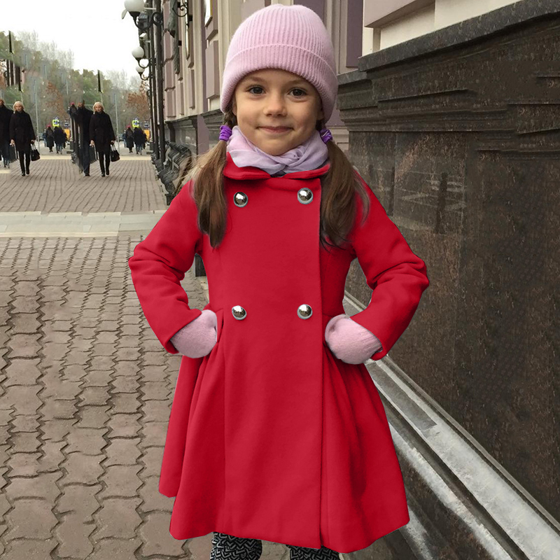 Jackets Baby Girl Spring Fall Metal Button Horn Buckle Lapel Solid Kids Coat For Girls Clothes Long Coats 220928