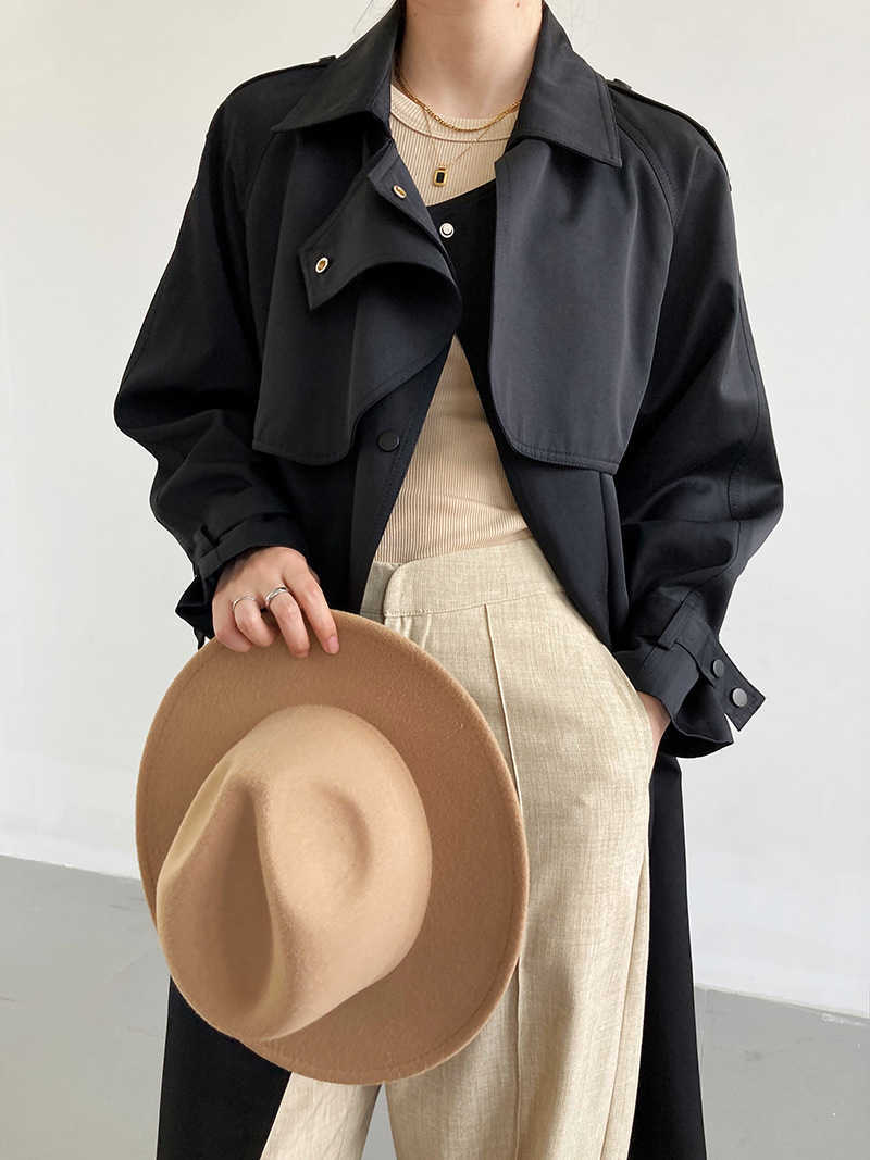 Trench Coats Fashion Luxury Trench Coats Women 2022 Losse eenzame breasted solide Black Long Jacket Autumn Office Belt Wind Breaker Manteau Y2209