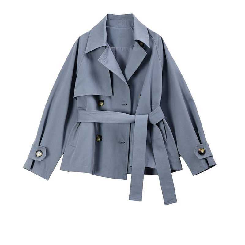 Trench-Coats 2022 Printemps Slim Trench-Coats Femmes Court Casual Manteau Tops Femme Kaki Collège Style Outwear Femmes Sauvage Style Britannique Manteau Ceinture Y2209