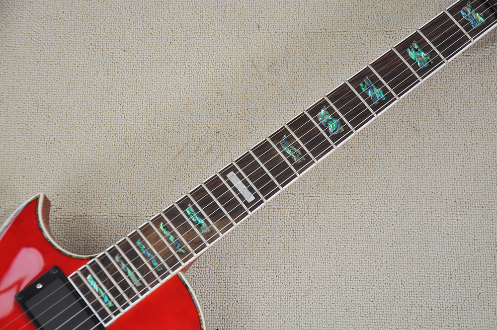 La guitare électrique rouge à 6 cordes de la main gauche avec le manche en palissandre peut être personnalisée