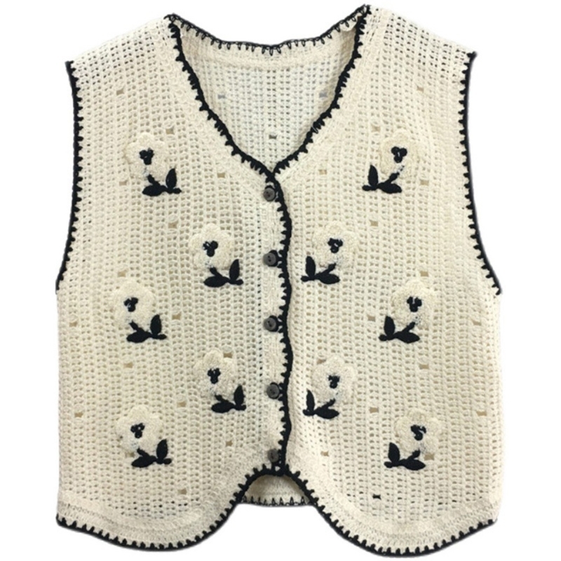 Women's Vests Boho Women Crochet Knit Vest Waistcoat Floral Pattern Sleeveless V-Neck Cardigan M6CD 220928