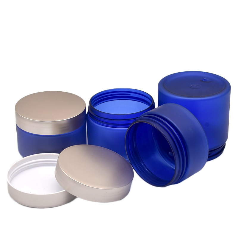 Bouteille d'emballage en PET Vide Blue Frost Pots de crème de soin de la peau En plastique Or Argent Couvercle à vis Dia.68mm Pot d'huile de cheveux Récipient cosmétique 100 ml 120 ml 150 ml 200 ml