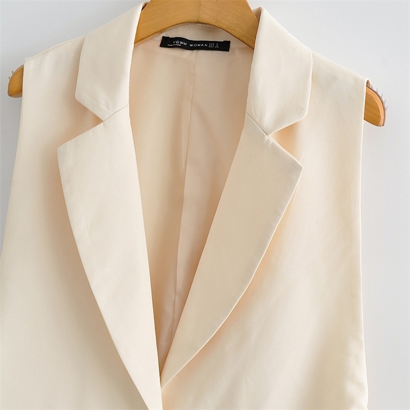 Chalecos de mujer ZXQJ, chaleco de un botón con abertura lateral sólida a la moda para mujer, traje Vintage con cuello sin mangas, prendas de vestir exteriores Chic Veste Femme 220928