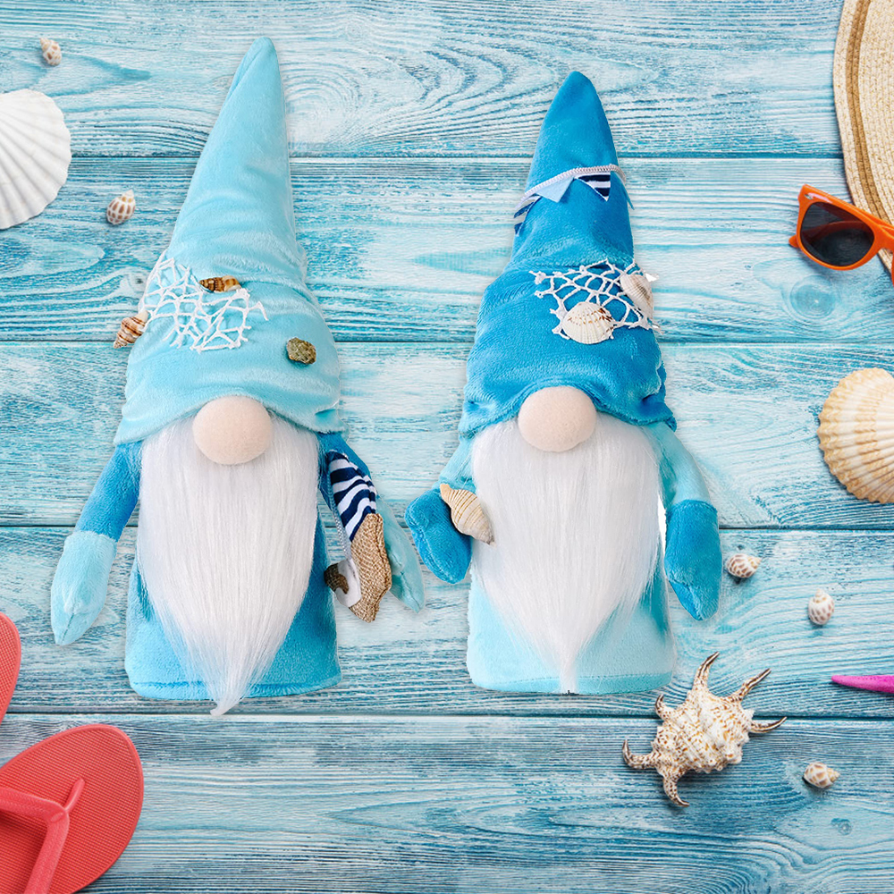 Decorative Objects Figurines Beach Doll Cute Gnomes Plush Summer Ocean Decor Handmade Blue Elf Home Ornaments Birthday Gift 220928