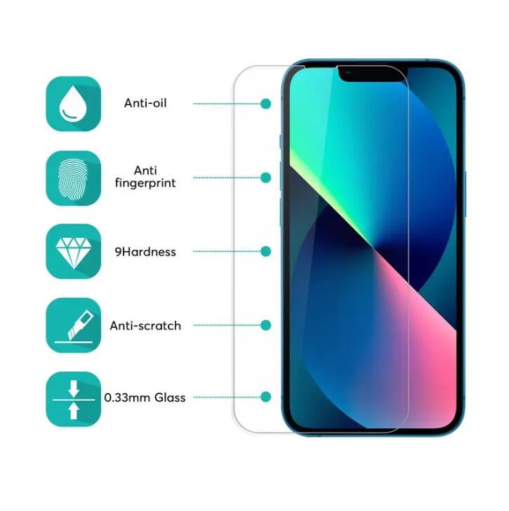 9H Tempered Glass Screen Protector Full Cover Film For iPhone 14 13 12 mini 11 pro X XS MAX XR 8 7 Plus Samsung Galaxy S22 A13 A23 A33 A53 A73 A12 A22 A32 A42 A52 A72 A82 5G