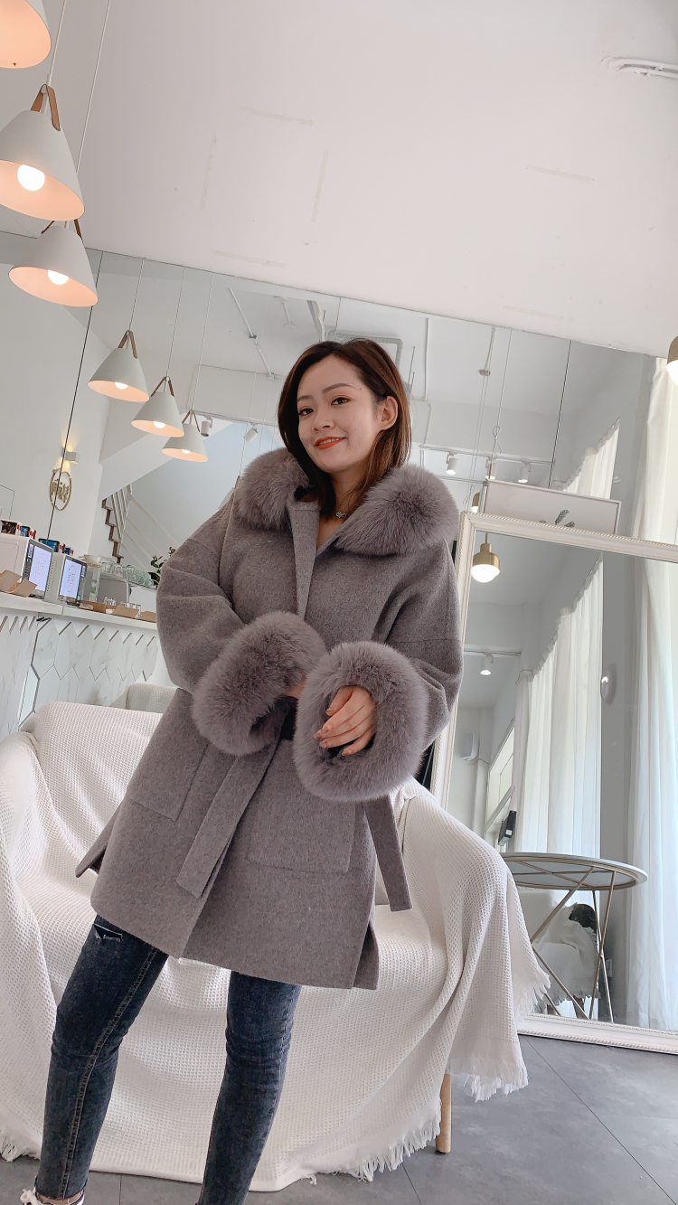 Womens Fur Faux FURYOUME Women Real Coat Winter Jacket Oversize Loose Cashmere Wool Blends Streetwear Natural Hood Outerwear Belt 220926