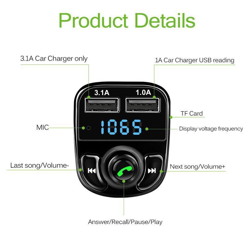 X8 FM для iPhone Samsung Беспроводной передатчик модуляторные зарядные устройства USB -зарядное устройство Bluetooth HandsFree Car Kit Зарядка Dual USB