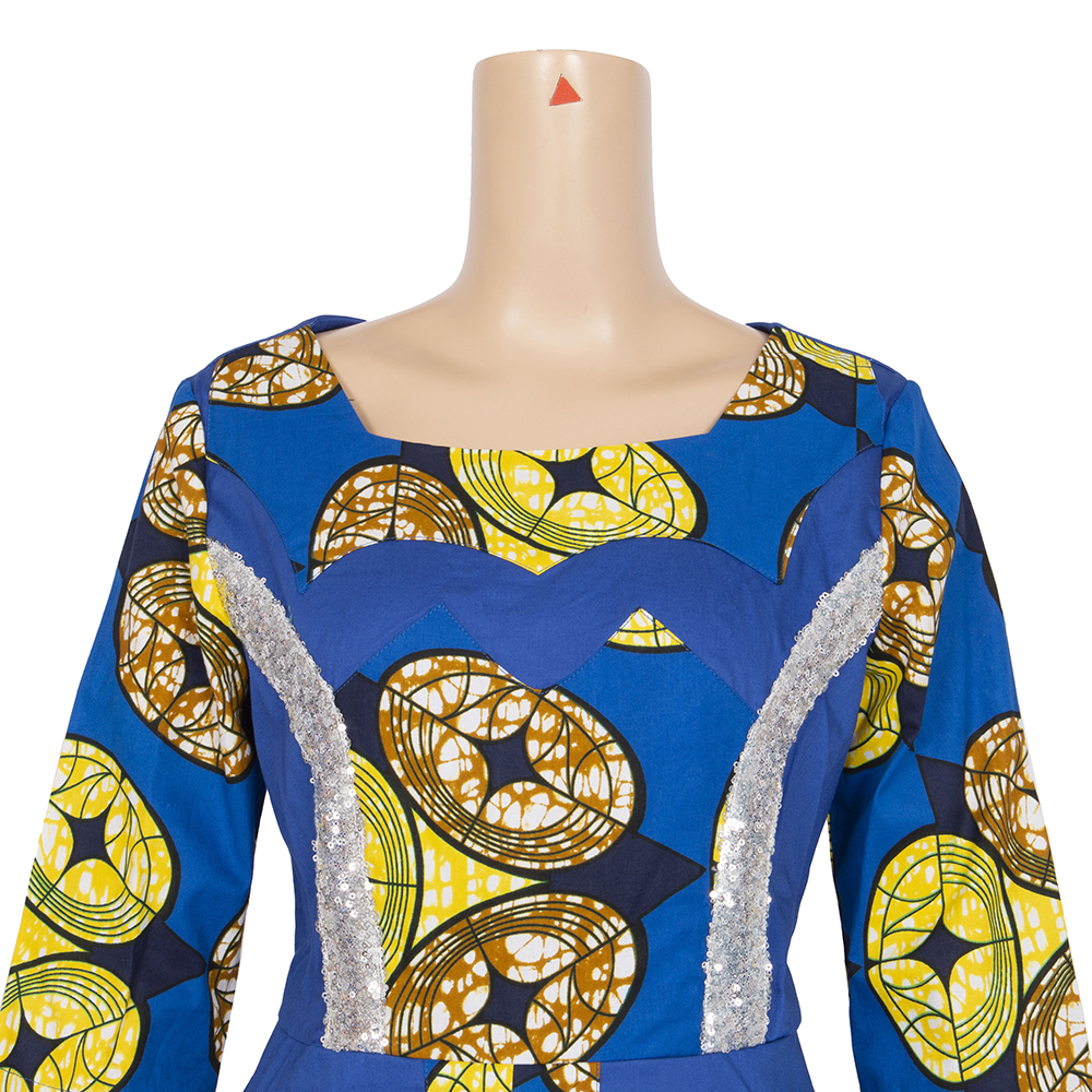 Bintarealwax الفساتين الأفريقية للنساء Dashiki Square 2 طبقات طويلة تنورة ملابس باشنورز فستان قصير الأكمام Wy7961