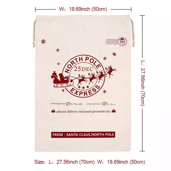 Christmas Gift Bags Santa Sack Cotton Canvas Tote Bag Xmas Decoration Festival Party Decoration