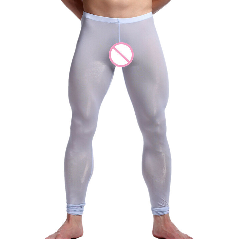 Men`s Thermal Underwear Sexy Mens Sleep Bottoms Ice Silk Ultrathin Transparent Thermal Pants Cool Leggings Men Long Johns Lounge Tight Pants Underwear 220927