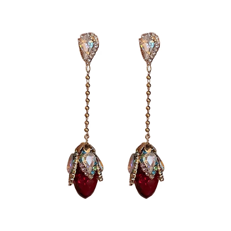 Dangle & Chandelier Crystal flower bud fruit earrings are luxurious fashionable and high-grade earrings