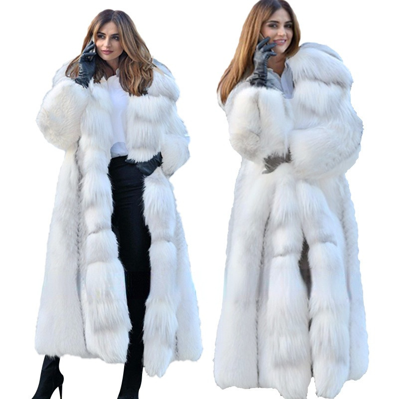 Womens Fur Faux Women Artificial Hooded Coat Autumn Winter Long Fashion Casual Thick Jacket 220926