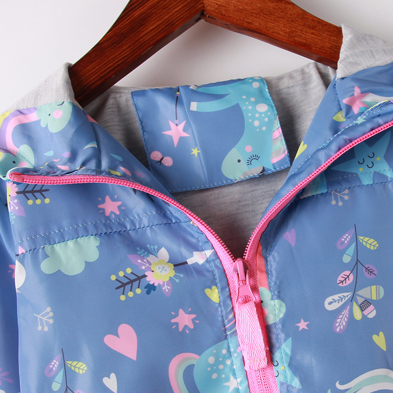 Jackets Spring Jacket for Girls Coats Hooded Unicorn Rainbow Pattern Baby Clothes Outerwear Kids Windbreaker Autumn 220928