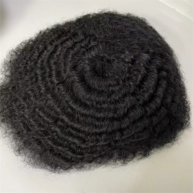 Hairpiece mascula 4mm Afro Curl Human Hair Lace Full Toupee #1B #1 Em estoques Substituição de cabelo virgem brasileira para homens negros Fast Express Delivery