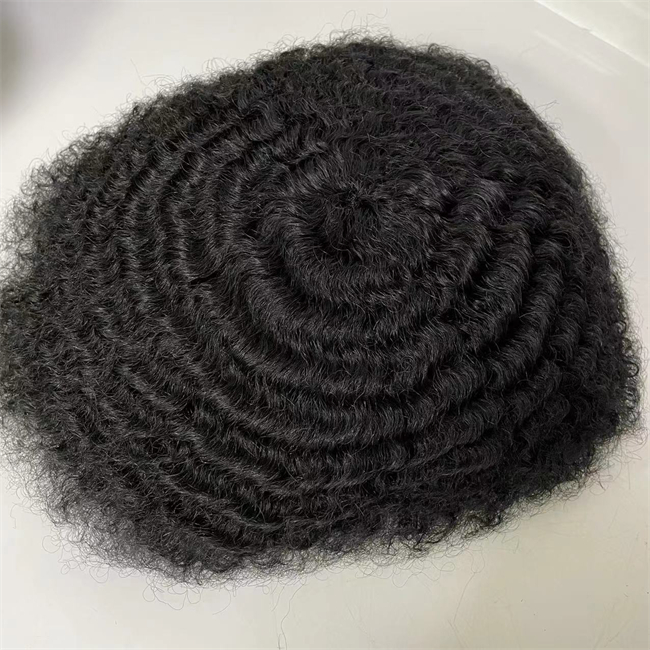 4mm afro kinky curl brasiliansk jungfrulig mänsklig hårstycke svart färg mono spetsar med pu toupee för svarta män snabb uttryck leverans