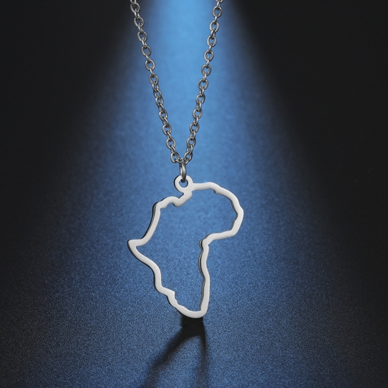 Small Hollow South Africa Map Necklace Stainless Steel Outline African Continent Pendant Collar Choker Women Minimalist Hometown Country Clavicle Jewelry