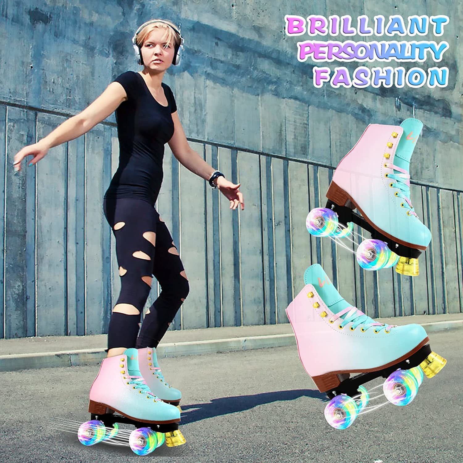 Pattini da Ghiaccio LIKU Quad Roller Ragazza e Donna con All Wheel Light Up Indoor Outdoor Lace Up Fun Illuminating Skate Kid 220928