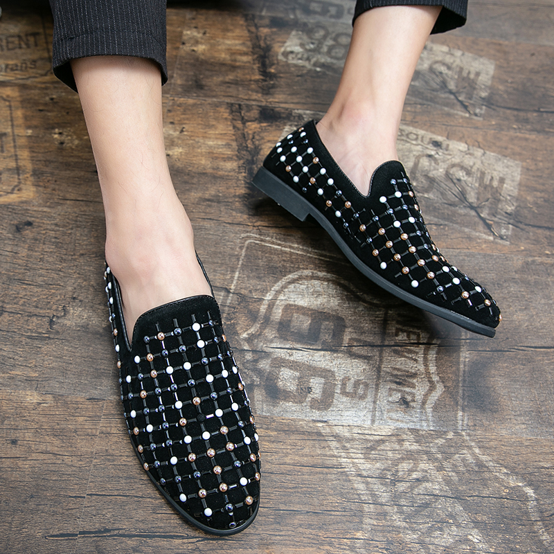 Erkekler Lüks Renkli Rhinestone Broges Süet Toe Toe Moda Günlük İş Ayakkabıları Loafers Büyük Boyutlar38-48