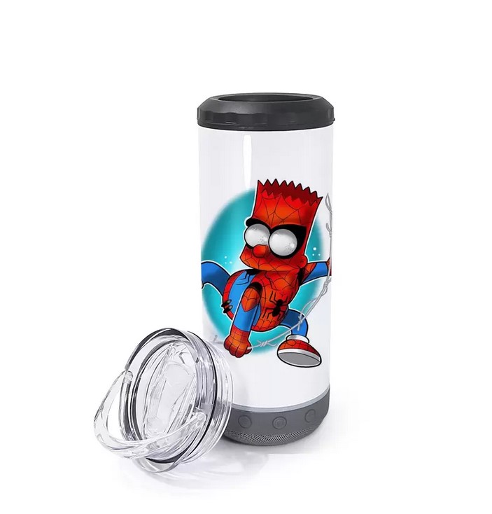 Stainless steel Sublimation speaker tumblers 4 in 1 can cooler with bluetooth and two lids water bottles 16oz Coffee mugs B0004