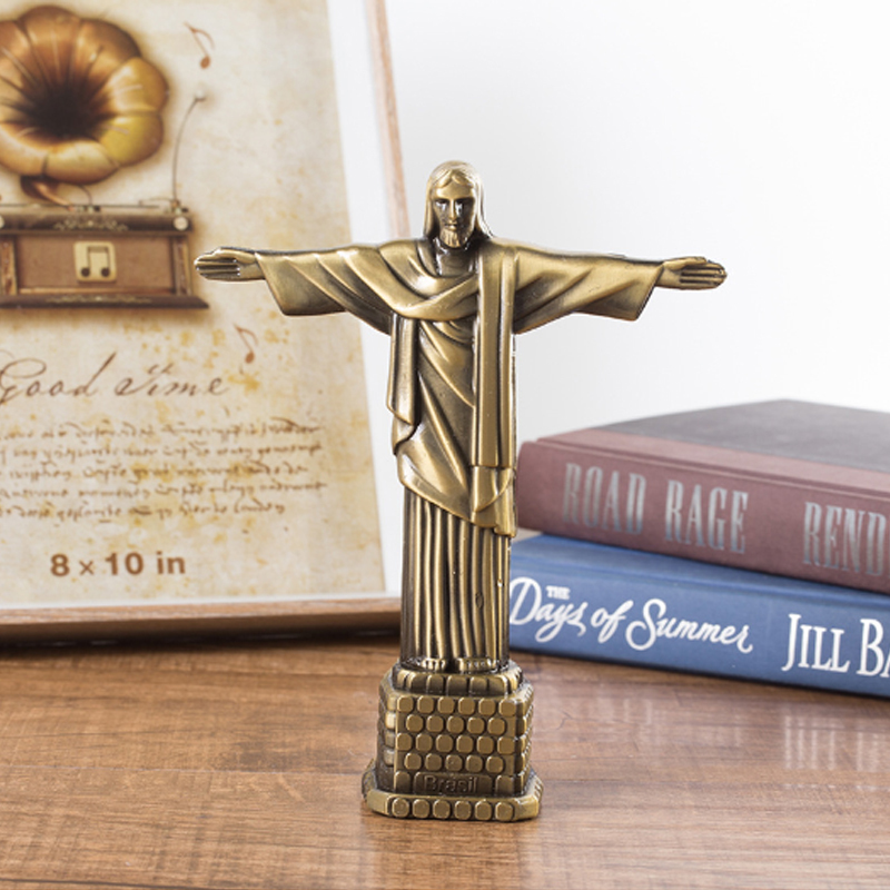 Objets décoratifs Figurines 18cm Métal Brésil Crist Redentor Jésus Figurine Christ Rédempteur Statue Catholique Cadeau Décor À La Maison 220928