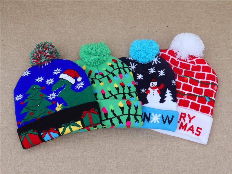 28 Styles 2022 Ny￥rslampade Sticked Christmas Hat Beanie Light Up Illuminate Warm Hat For Kids Adults Decor