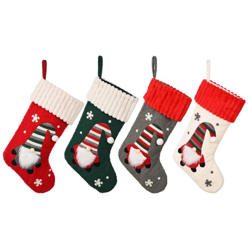 Poupée sans visage tricot bas grand noël tricoté sans visage Santa Gnome poupée chaussettes bonbons cadeau sac décoration de noël de798