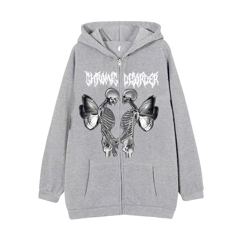 Herrtröjor tröjor tröja spot winged skalle tryck zip gotisk fleece och kvinnors höst vinter överdimensionerad sport hoodie 220928