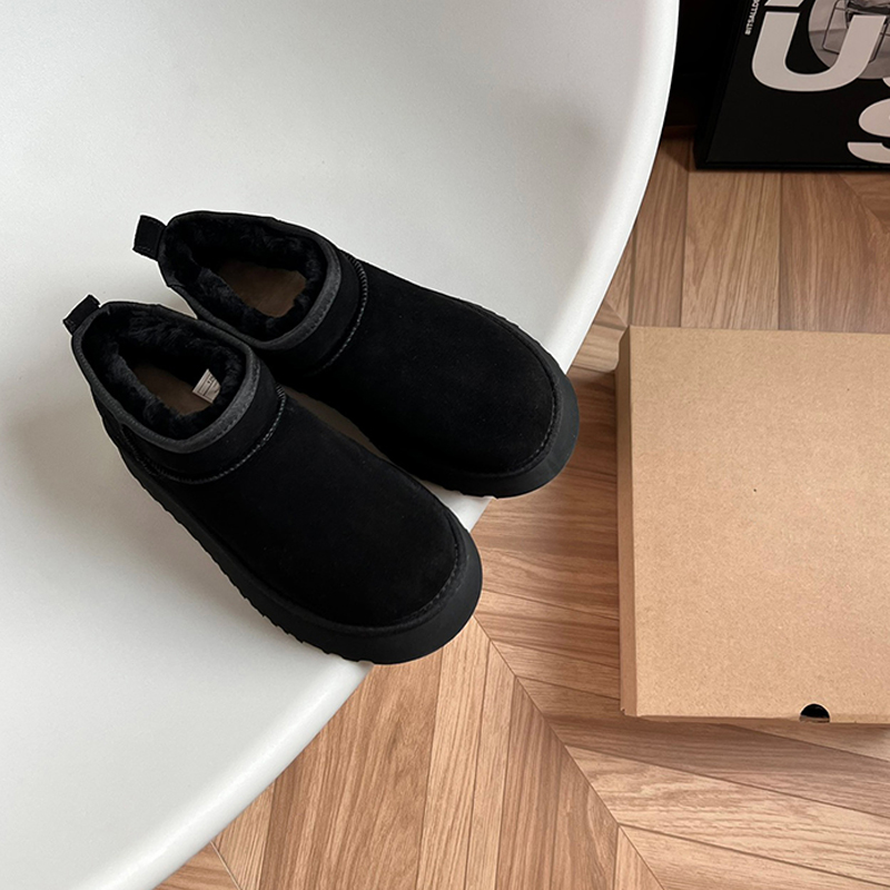 Plattform Mini Boots Designer Frauen flauschiger australischer Stiefel echter Leder dicker Boden Knöchel Fell Bottes Pelzige Cowoy Winterschuhe EU44