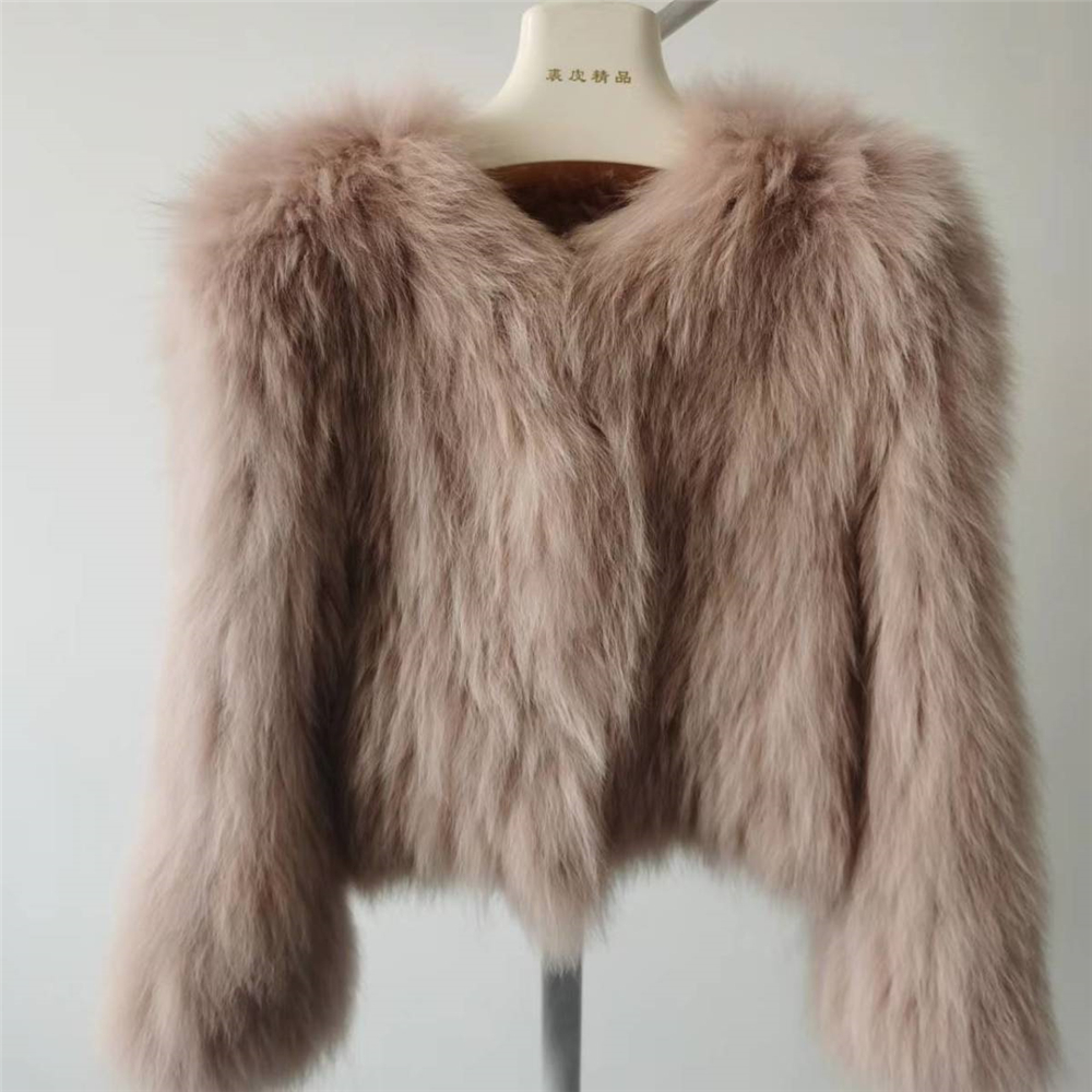 Womens Fur Faux Real Raccoon Woven Jacket For Women Autumn Winter Fashion O Neck Full Sleeve Short Double Faced Coat Y3110 220929