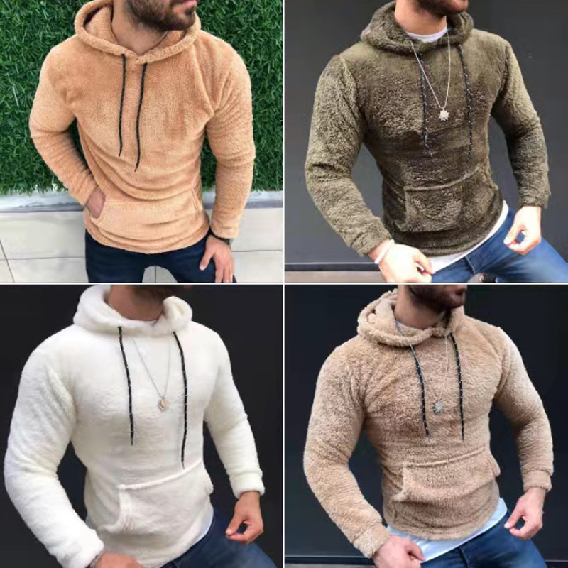 Herren Hoodies Sweatshirts Lässige Feste Kapuze Langarm Herbst Winter Warme Tasche Lose Sweatshirt Plüsch Fleece Übergroße Tops 220929