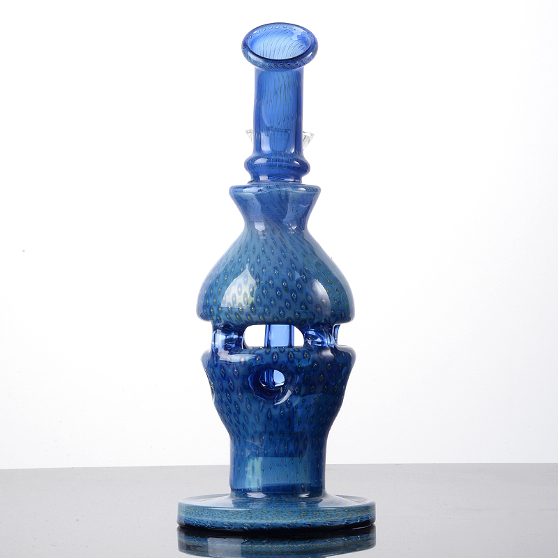 Wholesale Heady Blue Hookahs Water Glass Bongs Unique 8Inch Smoking Pipes Bong Fab Egg Dab Oil Rigs Perc Percolators With Bowl WP2282