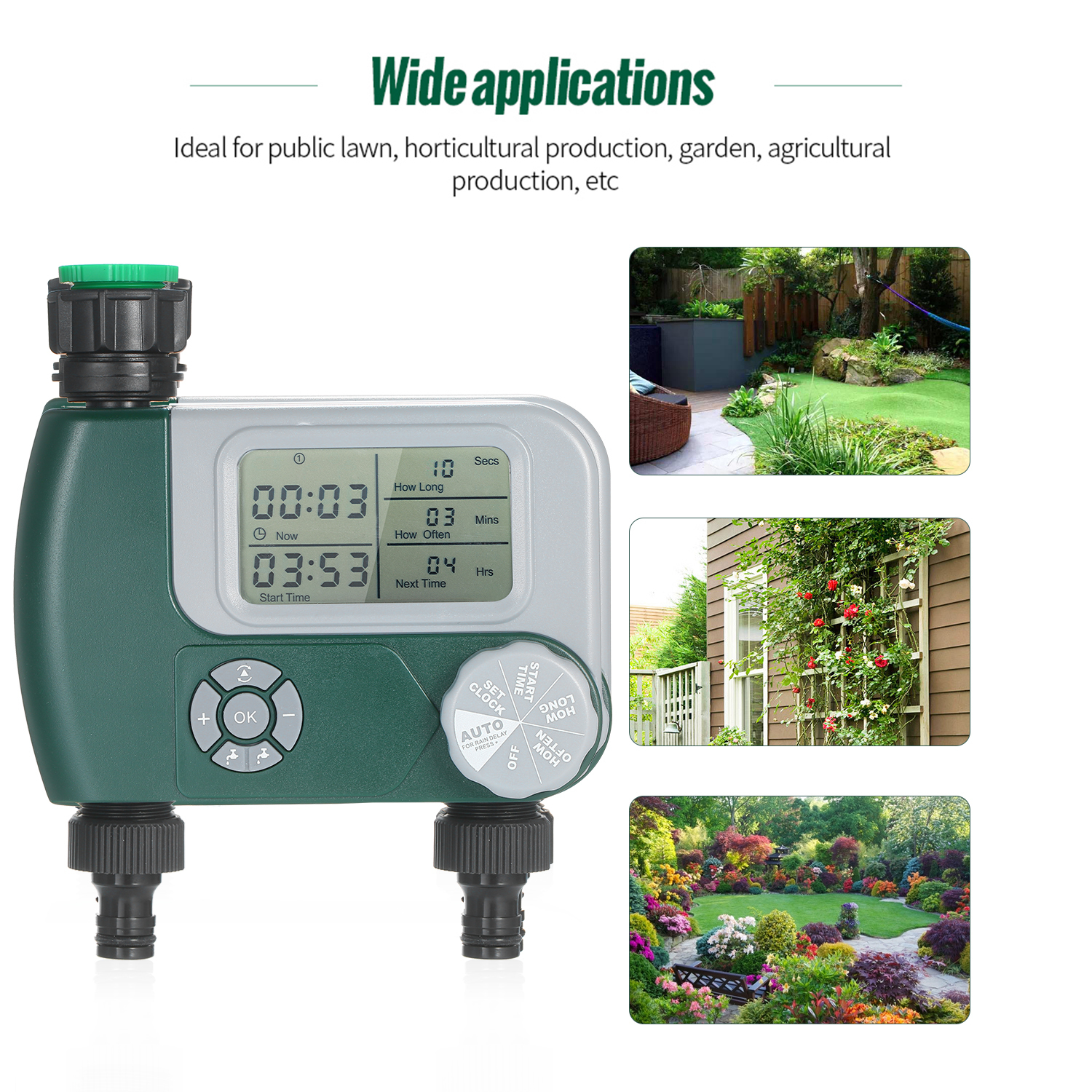 Watering Equipments Programmable Digital Hose Faucet Timer Battery Operated Automatic Sprinkler System Irrigation Controller with 2 Outlet 220929