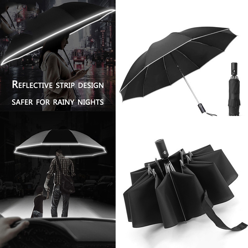 Parapluies LED lampe de poche parapluie bande réfléchissante inverse automatique pour pluie soleil grand parasol d'isolation thermique 220929