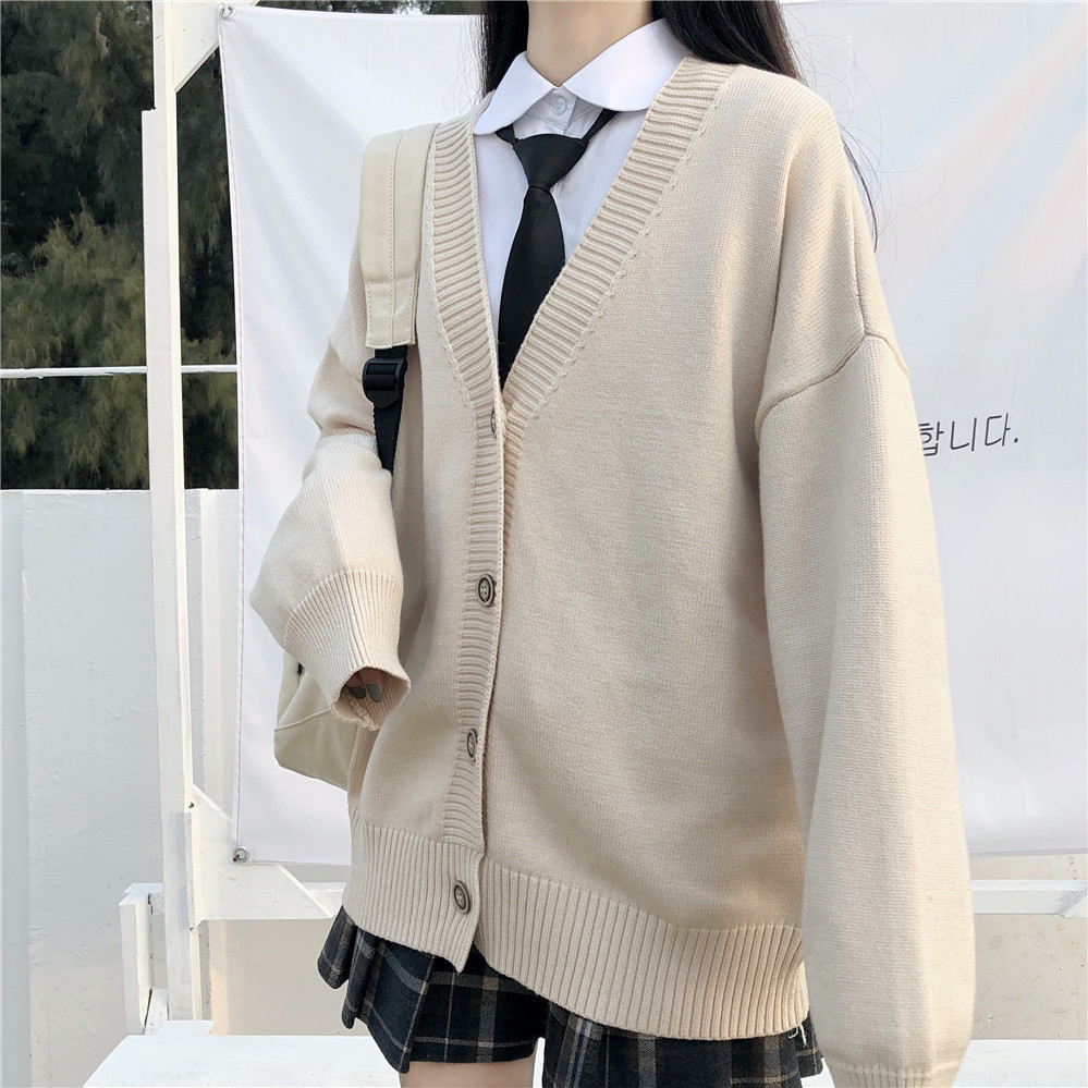 Tricots pour femmes Tees Collège de mode japonaise Lâche Cardigan à col en V Pull Femme Vêtements d'extérieur Manteau Uniforme scolaire japonais ZY6090 220929