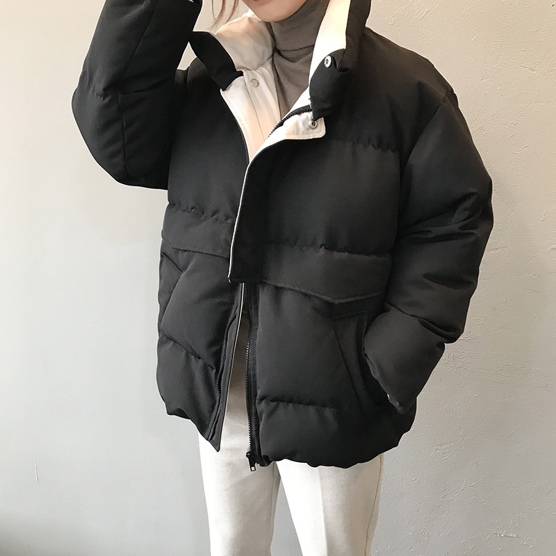 Parka da donna in piumino Giacca invernale da donna Streetwear Cerniera in poliestere dritto 3 Cappotto imbottito in tinta unita Caldo Parka femminile Nero Abbigliamento donna 220929