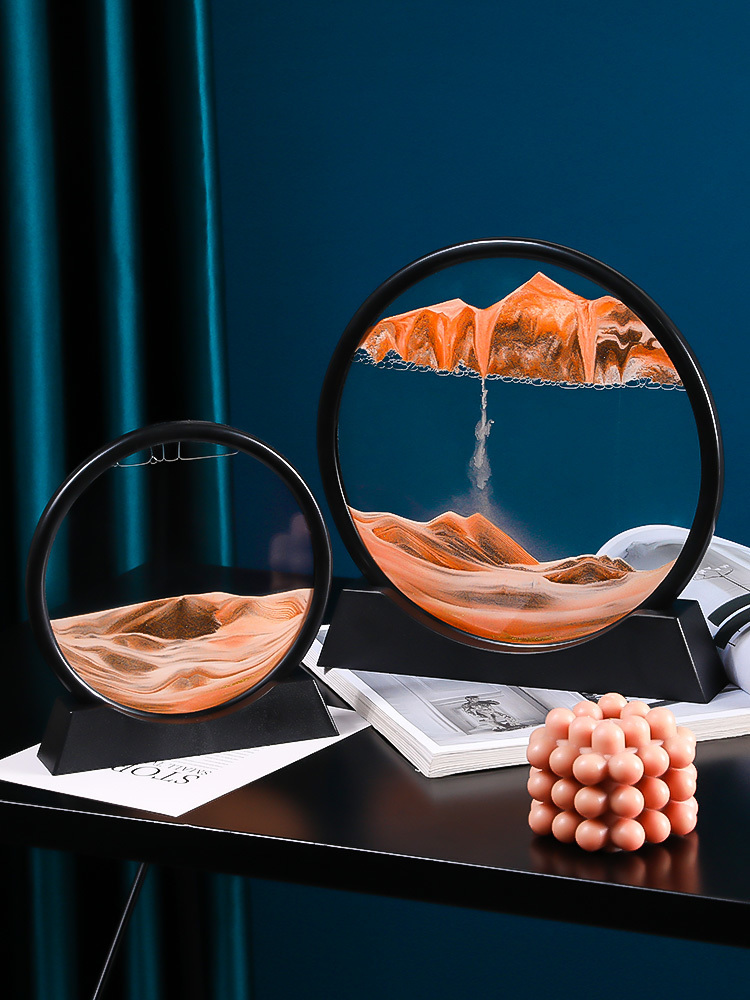 Decorative Objects Figurines 712inch Moving Sand Art Picture Round Glass 3D Deep Sea Sandscape In Motion Display Flowing Sand Frame Sand Painting 220928