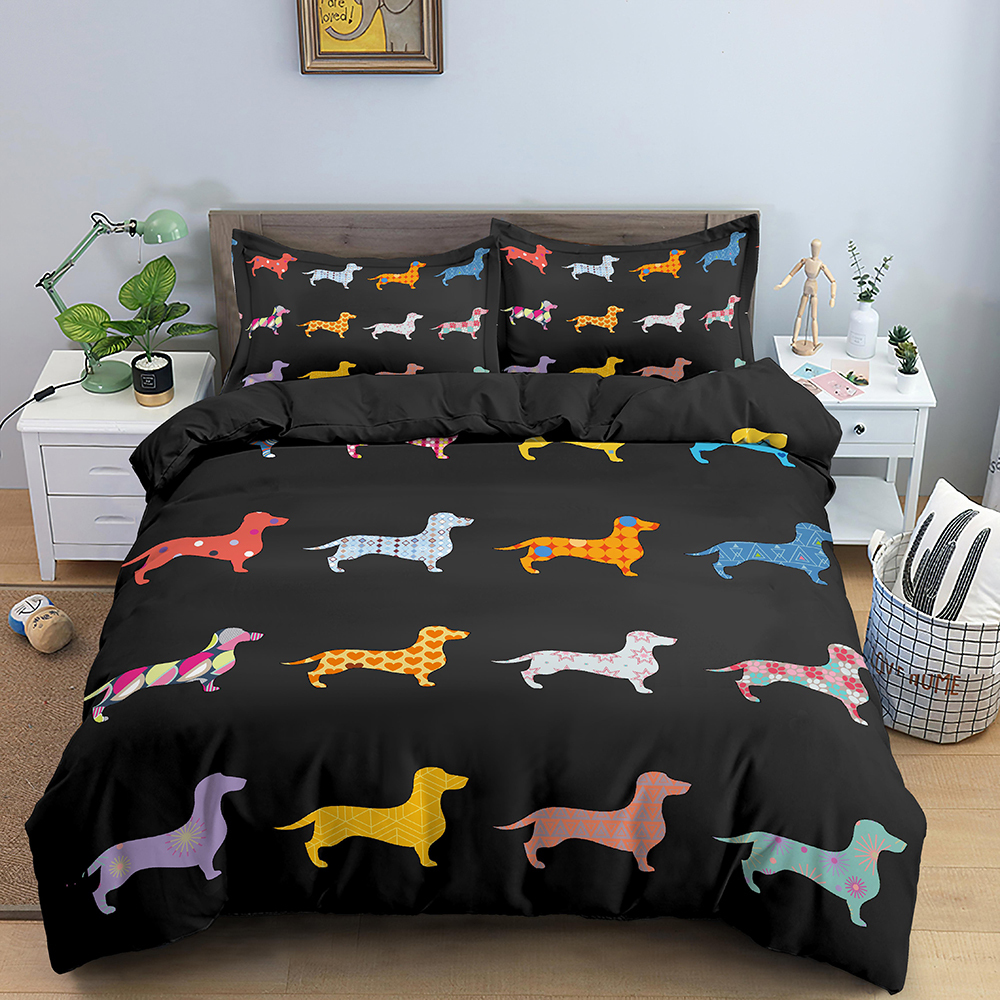 Beddengoed sets teckelhond set schattige kleurrijke puppy dekbedovertrek cartoon bed huisdier textiel textiel koningin 2/3 stcs 220929