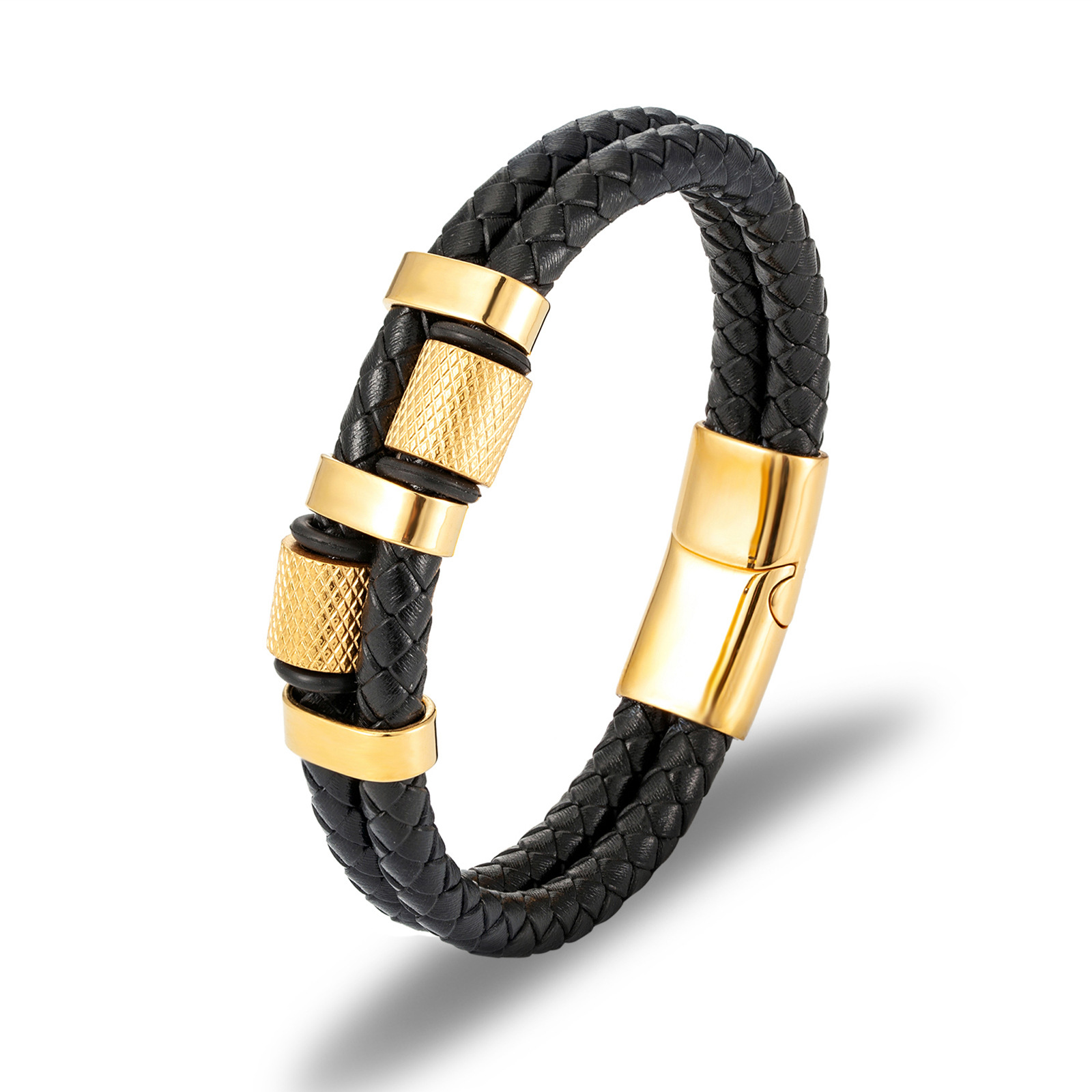 Bracelets en tricot à mode masculine Traité 316l en acier inoxydable bricolage Bracelet en cuir noir en cuir bracelet hip hop bijou6622159