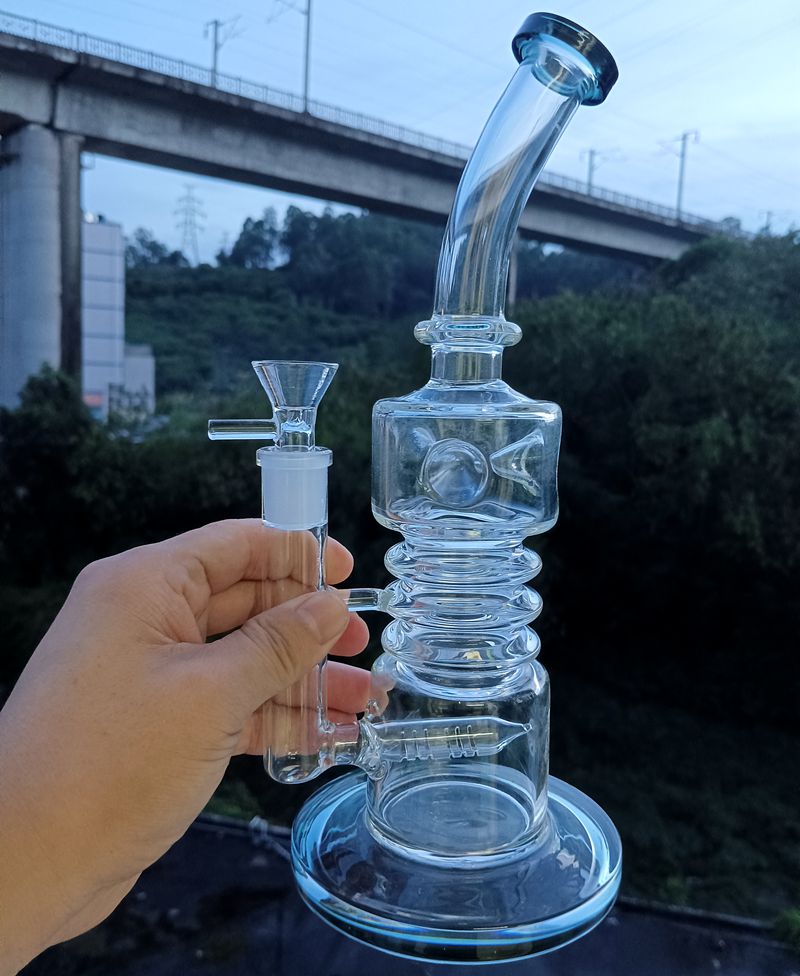 14 inch Green Thick Glass Water Bong Hookahs Oil Dab Rigs Perc Smoking Pipes Shisha with Accessories